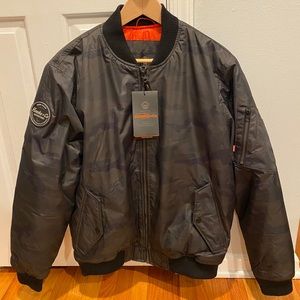 Hawke & Co Camo Bomber Mens Jacket Black Grey NWT